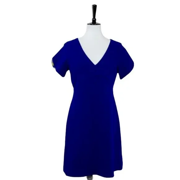 Betsey Johnson Dress V-Neck Blue Empire Waist A-Line Short Sleeve Women's Size 6 - Picture 12 of 12